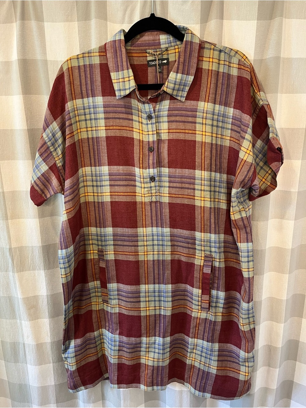 Toad&Co Burgundy Plaid Short-Sleeve Tunic
